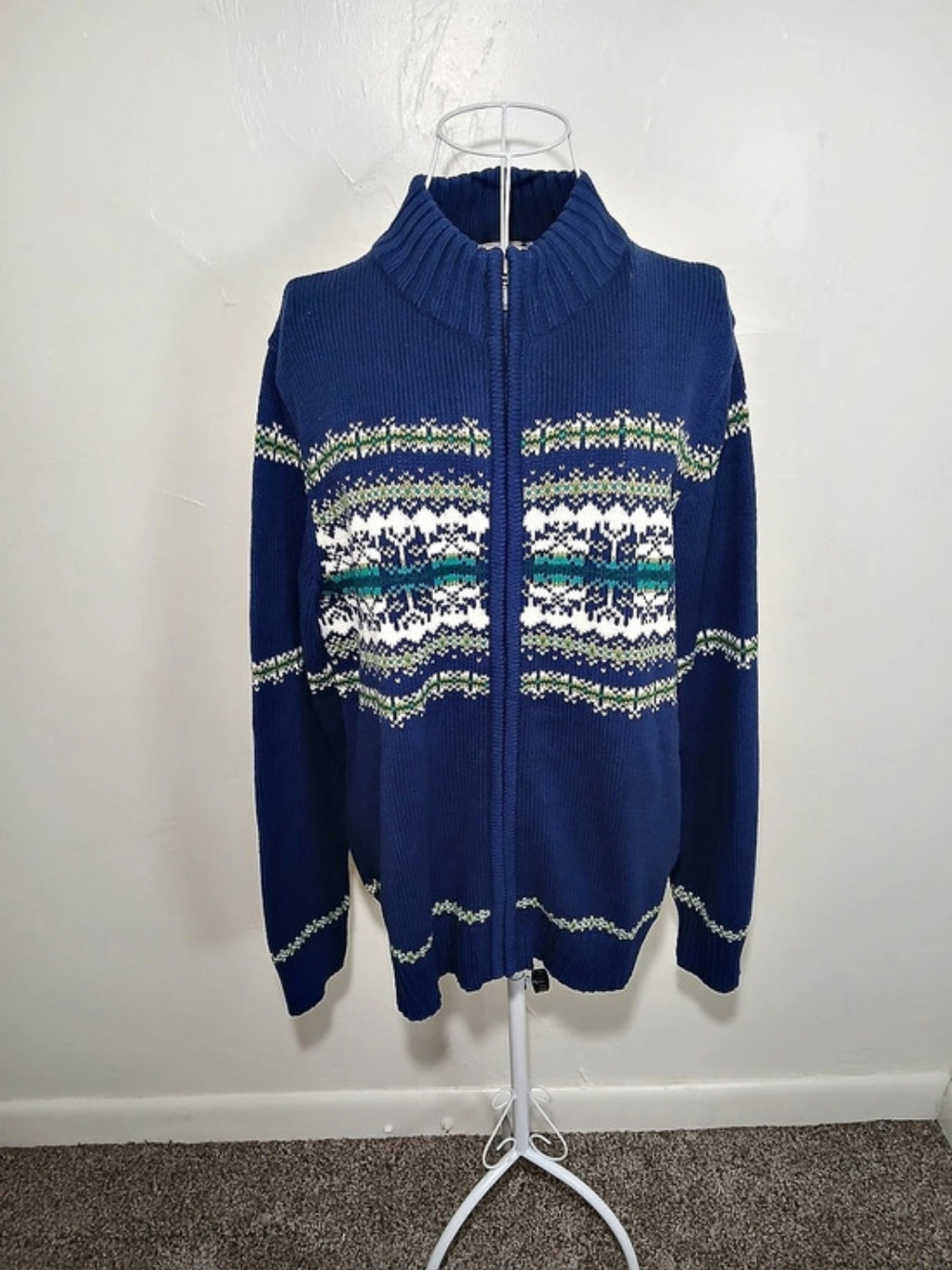 croft & barrow Women's XL Geometric Fair Isle Royal Blue Knit Sweater